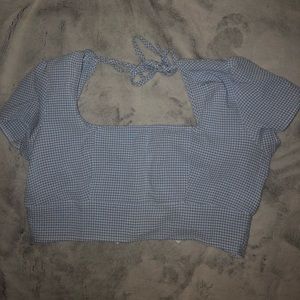 Blue and White Square Patterned Crop